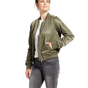 Xhilaration Green Bomber Burgundy Lining, Zip Pk Elastic Waist